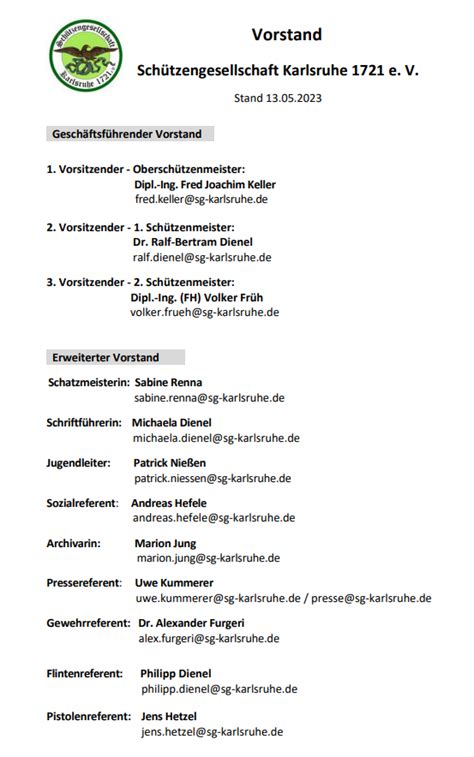 Vorstand und Ehrenämter Schützengesellschaft Karlsruhe 